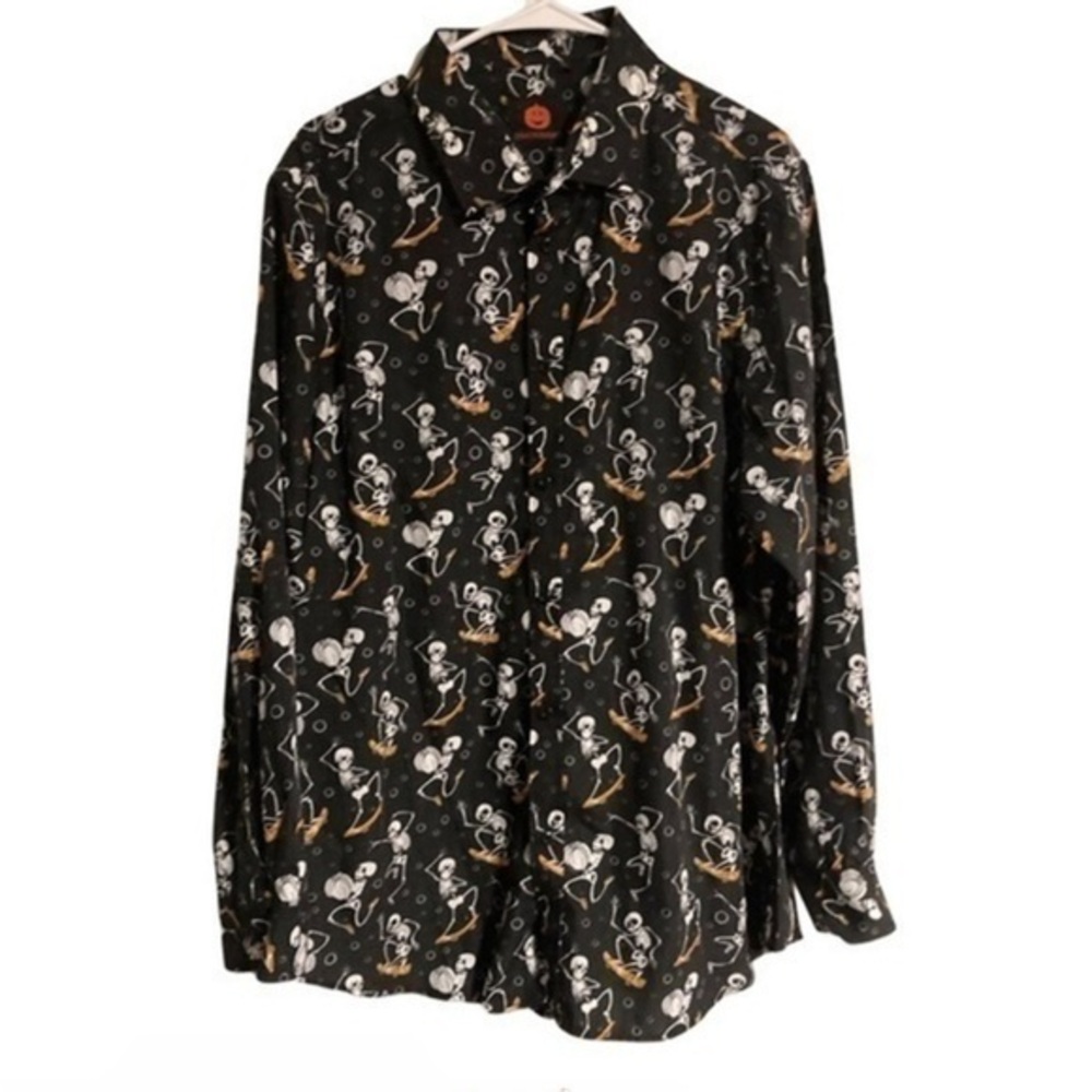 Simon Banks Halloween‎ skeleton button front shirt
